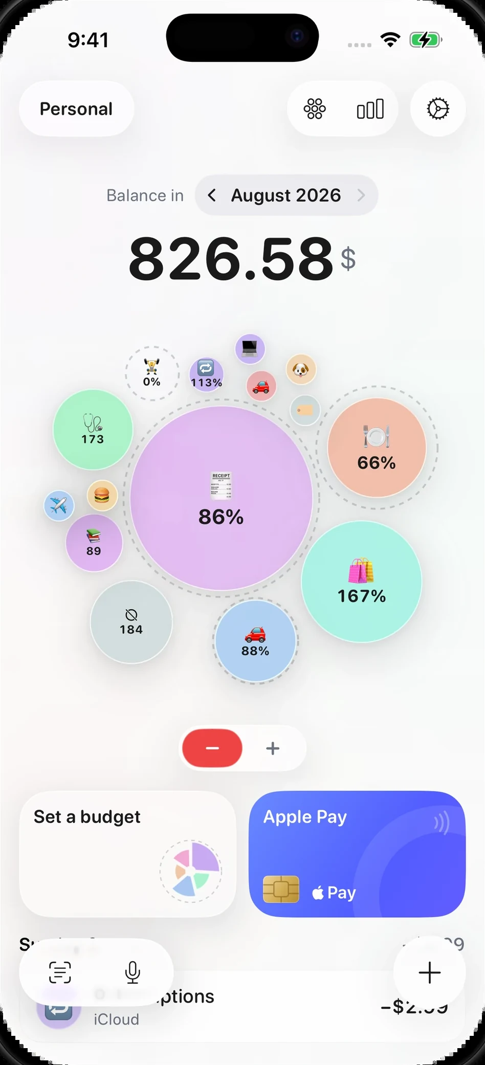 Nola spending bubbles: each category sized by how much you spent